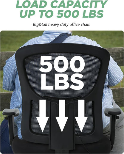 BestOffice Big and Tall Office Chair 500lbs Desk Chair Mesh Computer Chair with Lumbar Support Wide Seat High Back Task Executive Ergonomic Chair for Home Office (Black)