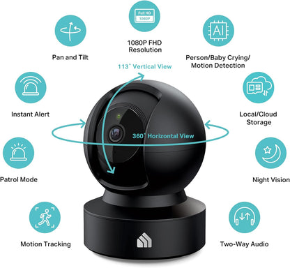 Kasa 1080p Indoor Pan/Tilt Wired Security Camera - Works as a Baby & Pet Monitor, Motion Detection & Tracking, 2-Way Audio, Night Vision, Subscription-Free Local Storage or Optional Cloud, EC71