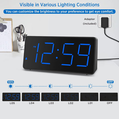 Peakeep Digital Alarm Clock for Bedroom Bedside, Loud Alarm Clock for Heavy Sleepers, Large Big LED Numbers for Seniors, Battery Backup Plug in Electric Clock with USB Charger (Blue)