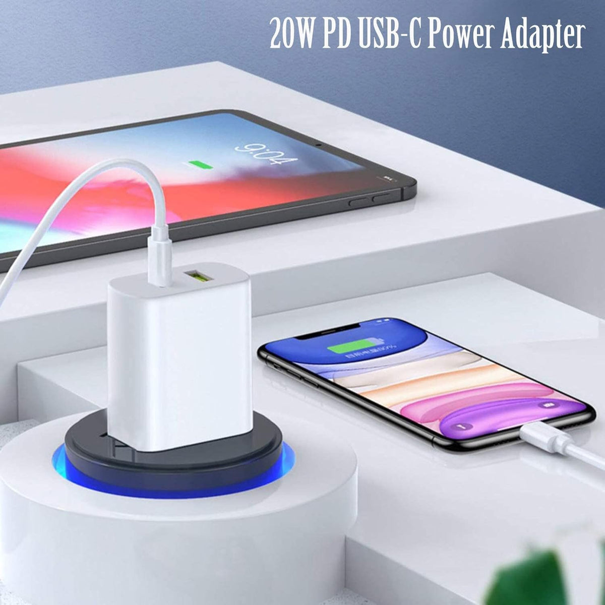 Fast USB C Charger Block 20W Dual Port Adapter for iPhone & Samsung