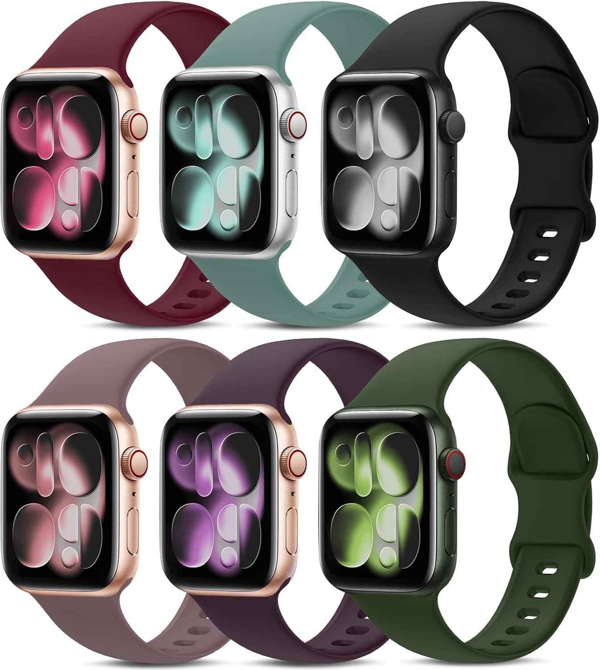 6 Pack Sport Bands Compatible with Apple Watch Band 38mm 40mm 41mm 42mm 44mm 45mm 49mm 46mm,Silicone Waterproof Strap for iWatch Apple Watch Series 11 10 9 Ultra 8 7 6 5 4 3 2 1 SE Women Men