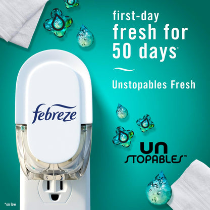 Febreze Plug in Air Freshener, Odor-Fighting Scented Oil Refill, Air Fresheners for Home and Bathroom and Kitchen, Long Lasting for Strong Odors, Unstopables Fresh Scent, 0.87oz Refills, 3 Count