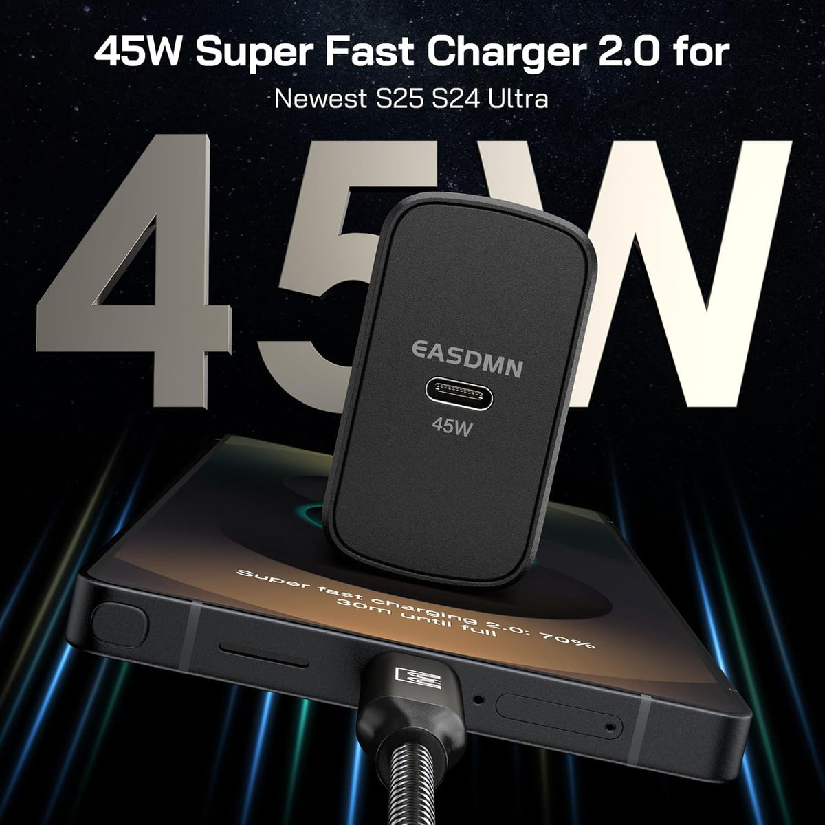 45W Super Fast Charger Type C, [2 Pack] 45 Watt USB-C Charger PD/PPS Wall Charging Block for Samsung Galaxy S25 Ultra/S25+/S25/S24/S23 Ultra/S23+/S22 Ultra/S22+/S20 Ultra, Tab S8(with 2X 6.6ft Cable)