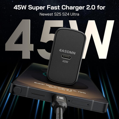 45W Super Fast Charger Type C, [2 Pack] 45 Watt USB-C Charger PD/PPS Wall Charging Block for Samsung Galaxy S25 Ultra/S25+/S25/S24/S23 Ultra/S23+/S22 Ultra/S22+/S20 Ultra, Tab S8(with 2X 6.6ft Cable)