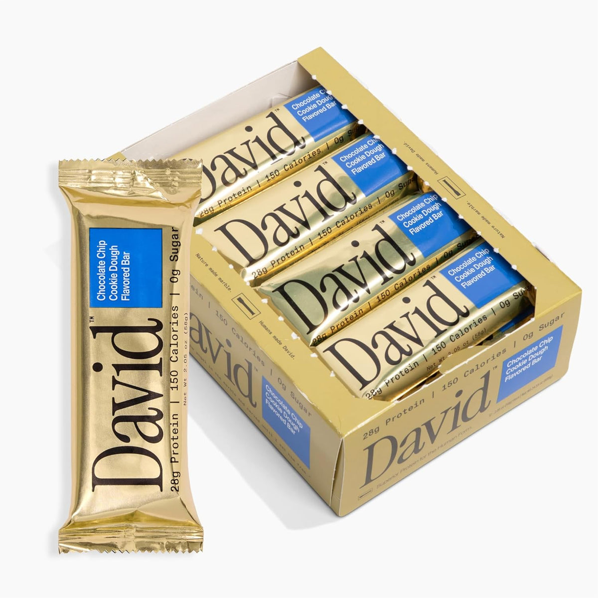David High Protein Bars - 0g of Sugar, Low Carb, Gluten Free - 28g of Protein, 150 Calories - On-The-Go Snack - Chocolate Chip Cookie Dough Flavor, Pack of 12