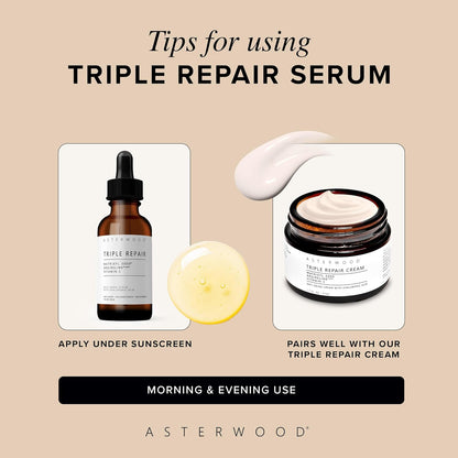 Asterwood Triple Repair Serum with Matrixyl 3000, Argireline, Hyaluronic Acid, and Vitamin C for anti-aging and collagen boosting - fragrance-free - 1 fl oz
