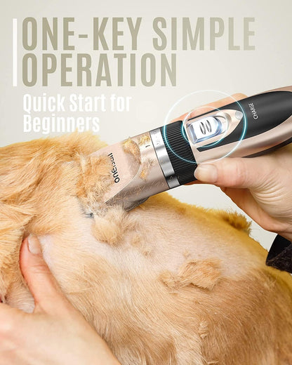 oneisall Dog Clipper Low Noise, Dog Grooming Kit with Rechargeable, Pet Shaver Cordless Electric Quiet Hair Clipper Set for Dogs Cats Pets（Gold）