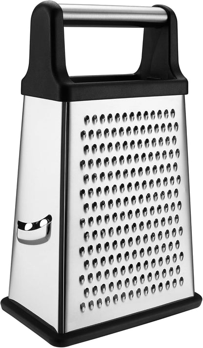 Spring Chef Professional Cheese Grater - Stainless Steel, XL Size, 4 Sides - Perfect Box Grater for Parmesan Cheese, Vegetables, Ginger - Dishwasher Safe - Black