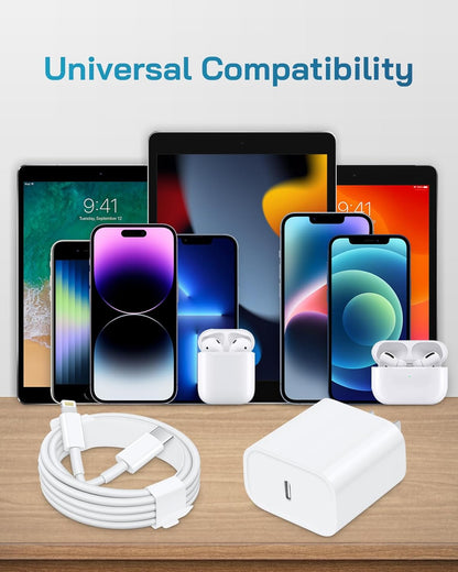 i Phone Charger Fast Charging-20W USB-C Block with 6 Ft Cord [MFi Certified] Compatible with i Phone 14/13/12/11/X Series, i Pad & More [3 Pack]