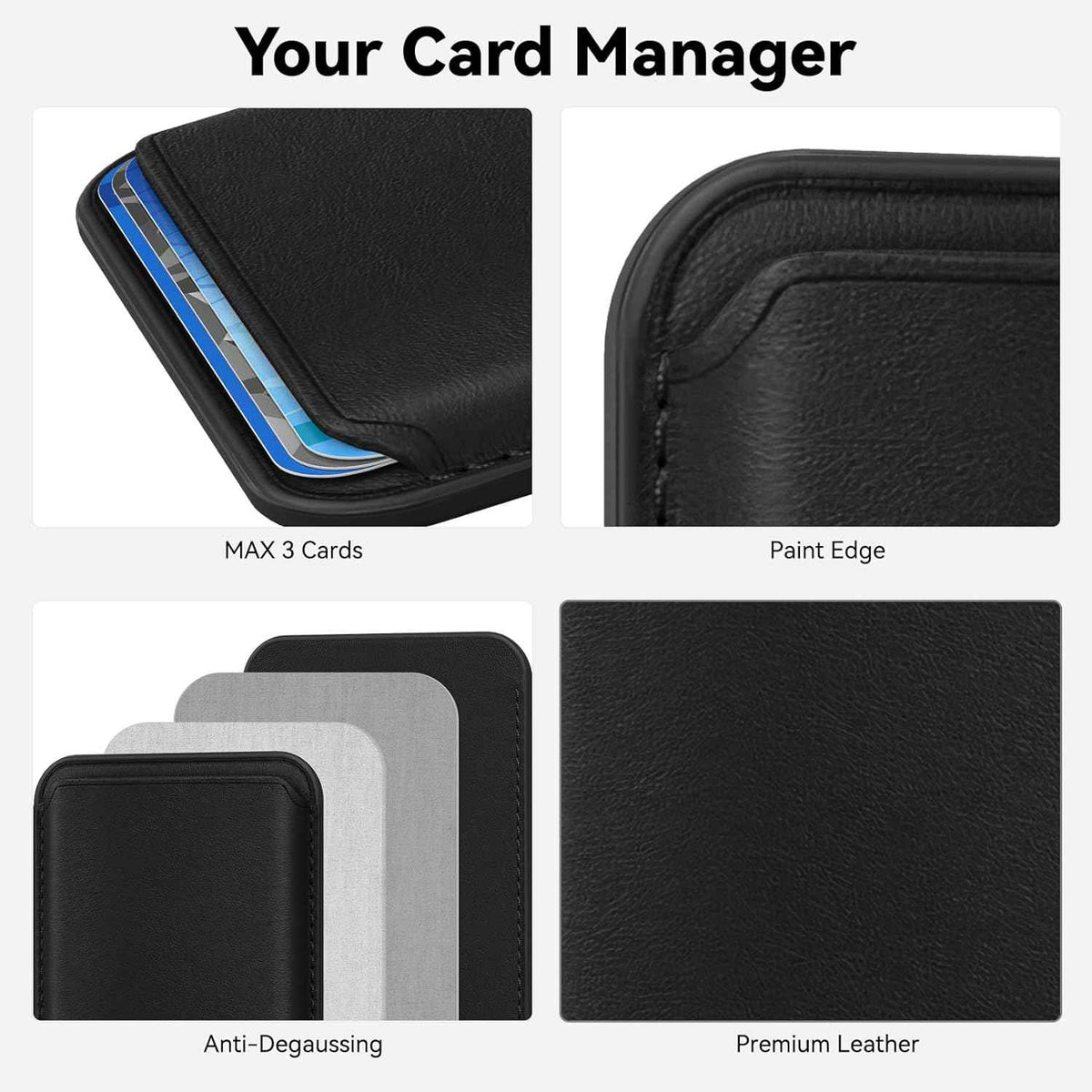 Stronger Magnetic RFID Leather Mag-Safe Card Holder for iPhone 16 Series, Mag-Safe Accessories Stick on Series of iPhone 17/16/15/14/13/12 and Pro/Promax, Black