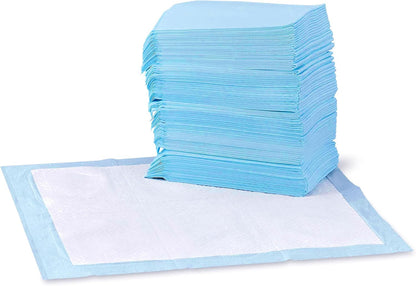 Amazon Basics Dog and Puppy Pee Pads, 5-Layer Leak-Proof Super Absorbent, Quick-Dry Surface, Potty Training, Regular (22x22"), 100 Count, Blue & White