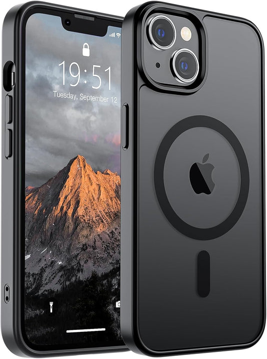 SUPFINE Magnetic for iPhone 14 Case & iPhone 13 Case (Compatible with MagSafe)(Military Grade Drop Protection) Translucent Matte Shockproof Phone Cover,Black