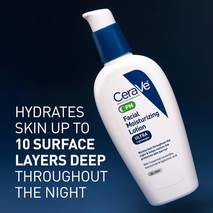 cerave pm facial moisturizing lotion, 3 ounce, night cream with hyaluronic acid and niacinamide, oil-free