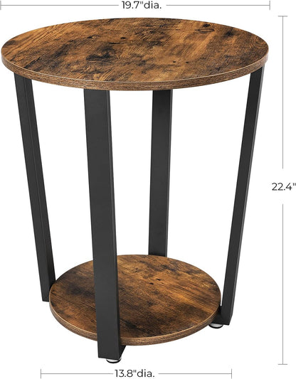 VASAGLE Round Side End Table, 2-Tier Accent Bedside Table with Storage Shelf, Easy Assembly, Nightstand for Small Spaces, Living Room, Bedroom, Rustic Brown and Ink Black ULET57X