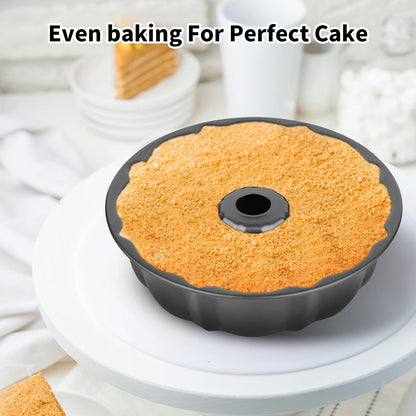 9.5" Non-stick Cake Pan, Heavy Duty Carbon Steel Fluted Tube Round Baking Pan,Buntz Pound Cake Pan Mold,Tube Bakeware,Baking Mold for Jello,Gelatin,Chocoflan,Flan