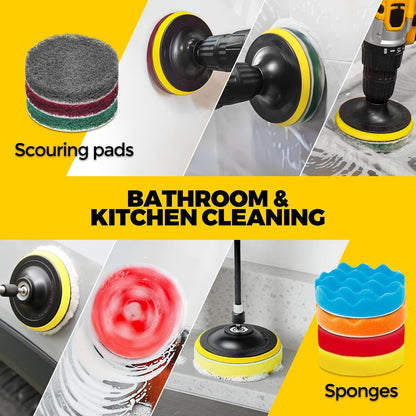 Holikme 22-piece drill cleaning attachment set, car polishing pad kit, wax applicator pad, and cleaning supplies