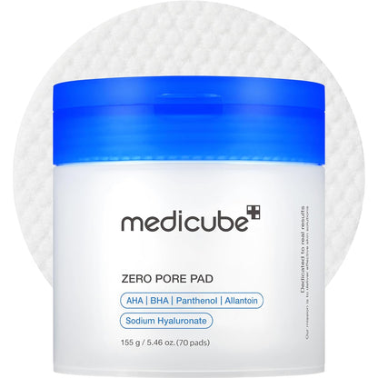 medicube Toner Pads Zero Pore Pad 2.0 | Dual-Textured Facial Pad for Exfoliation and Pore Care with 4.5% AHA Lactic Acid, 0.45% BHA Salicylic Acid | Ideal for All, Korean Skin Care, 70 Pads (1 Pack)