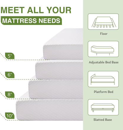 EGOHOME 10 Inch Queen Mattress, Memory Foam Mattress in a Box with Cooling Green Tea Gel, Relieve Pressure with Medium Support, CertiPUR-US Certified, 80''L x 60''W, White