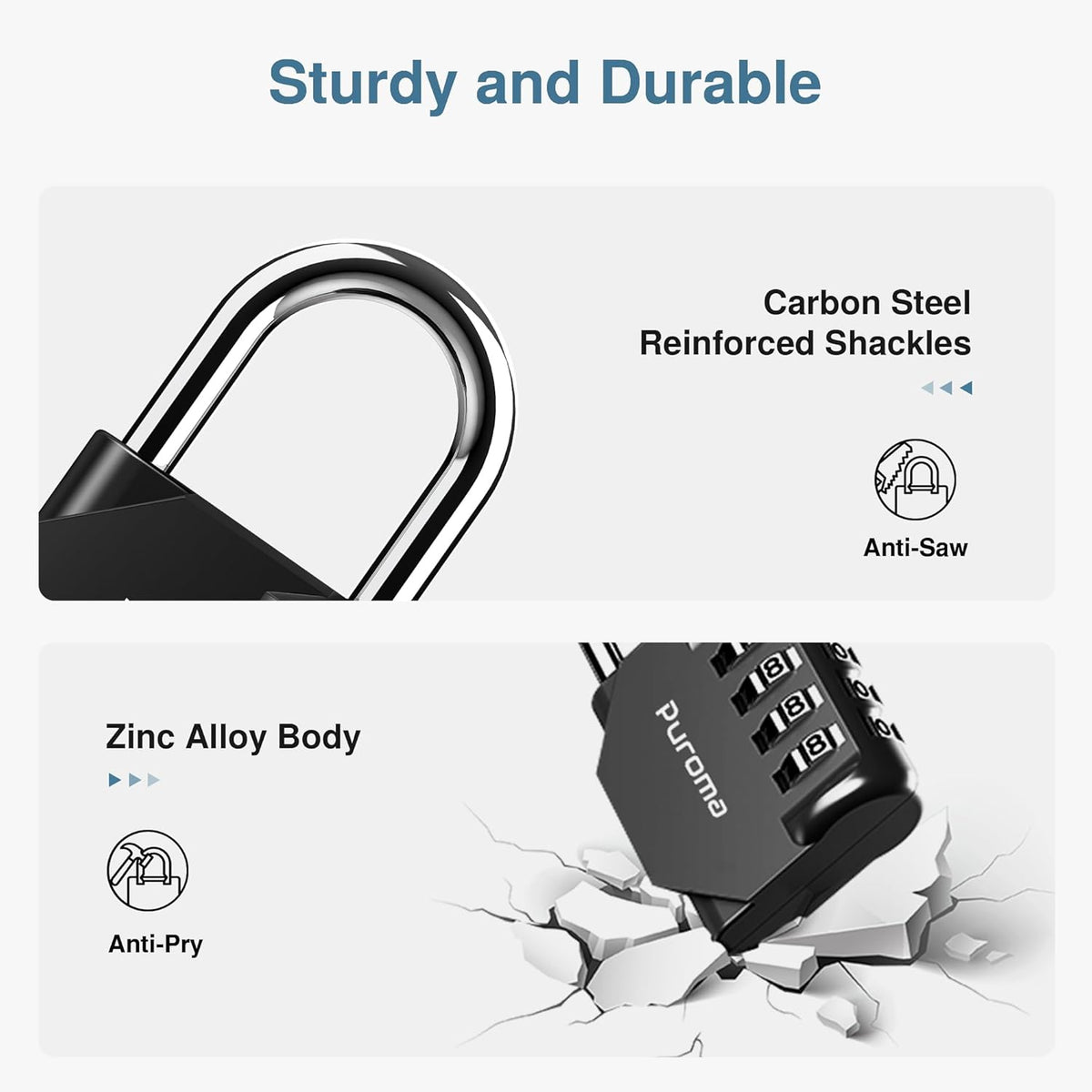 PLroma 2 Pack Combination Lock for Locker 4 Digit Outdoor Waterproof Padlock for School, Gym, Sports, Fence, Toolbox, Gate, Case, Outdoor, Hasp Storage (Black)
