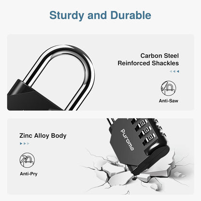 PLroma 2 Pack Combination Lock for Locker 4 Digit Outdoor Waterproof Padlock for School, Gym, Sports, Fence, Toolbox, Gate, Case, Outdoor, Hasp Storage (Black)