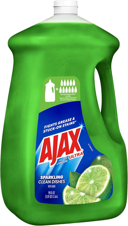 Ajax Ultra Liquid Dish Soap Vinegar and Lime Scent, Sparkling Clean Dishes, 90 fl oz Bottle