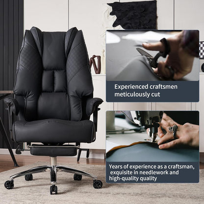 Big and Tall Office Chair 400lbs Wide Seat, Leather High Back Executive Office Chair with Foot Rest, Ergonomic Chairs Lumbar Support for Lower Back Pain Relief (Black)