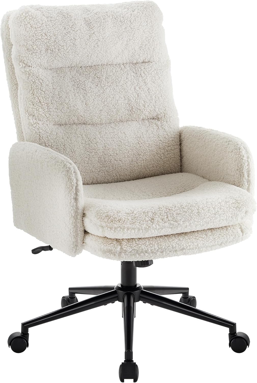 IWMH High-Back Home Office Chair,Upholstered Desk Chair with Armrests,Height Adjustable Armchair with Wheels, Swivel Office Desk Chair, Ergonomic Computer Task Chair, Leisure Armchair Cashmere(White)