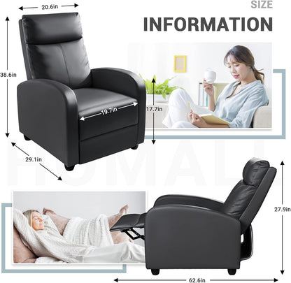Homall Modern Recliner Chair Padded Seat Pu Leather for Living Room Single Sofa Recliner Seat Club Chair Home Theater Seating (Black)