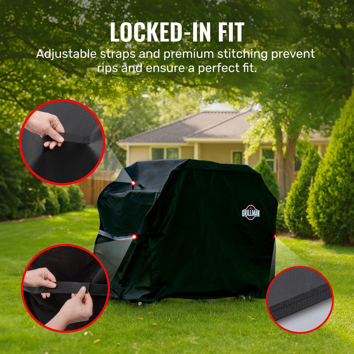 Grillman Grill Cover, BBQ Outdoor Grill Covers, Charcoal, Gas Grills, Waterproof, Rip-Proof, Weather-Resistant, Anti-UV, Barbecue Cover for Weber, Genesis, Charbroil, Nexgrill, etc (Black, 58 Inch)