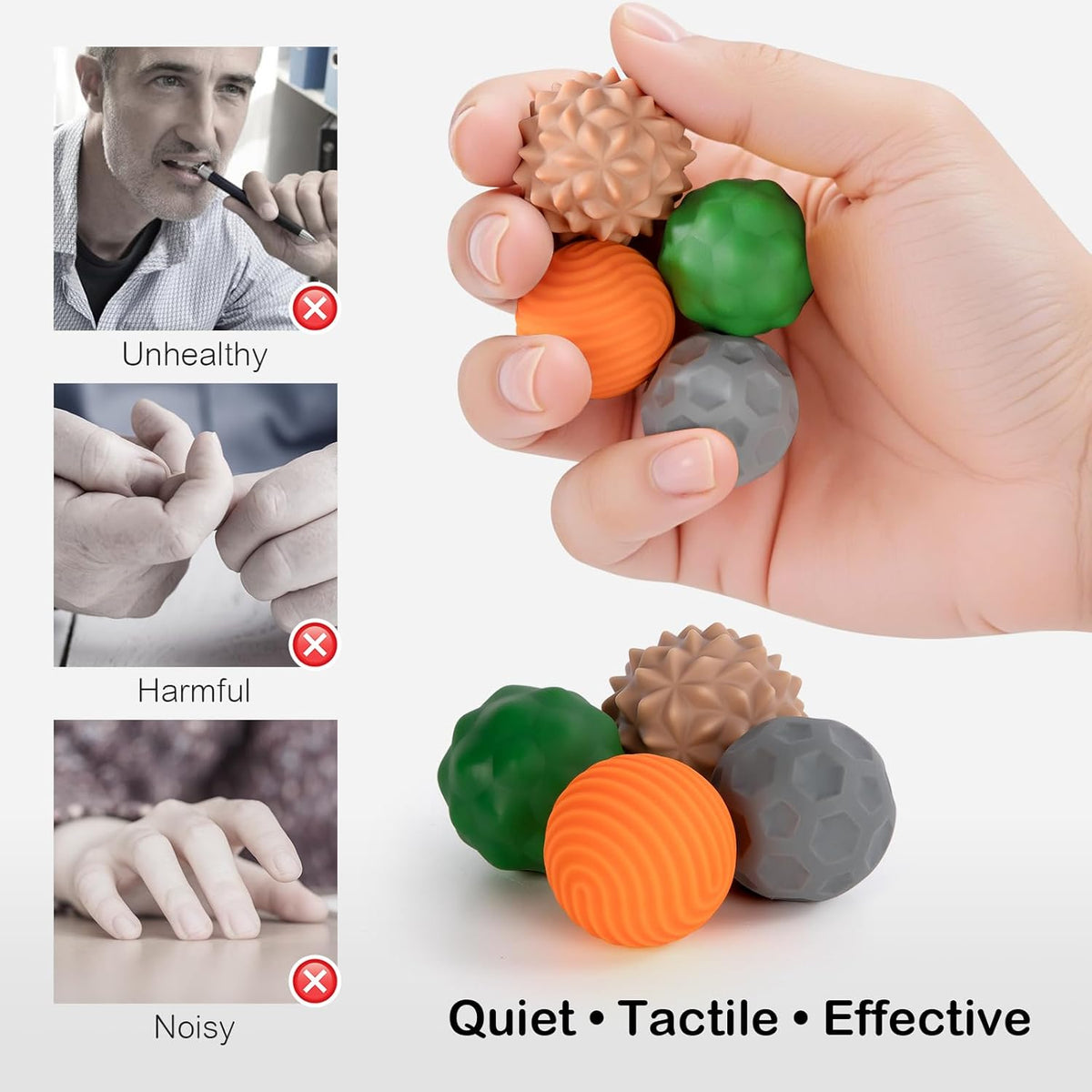 Fidget Toys Adults – 4PCS Magnetic Silicone Stress Balls for Anxiety, Focus & ADHD Relief, Textured Sensory Desk Gadgets, Stocking Stuffers or White Elephant Gifts for Men Women Teens