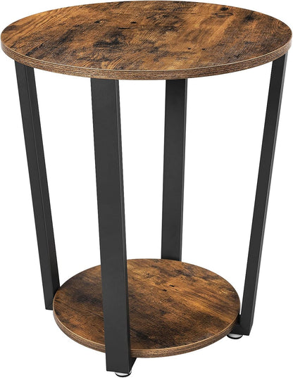 VASAGLE Round Side End Table, 2-Tier Accent Bedside Table with Storage Shelf, Easy Assembly, Nightstand for Small Spaces, Living Room, Bedroom, Rustic Brown and Ink Black ULET57X