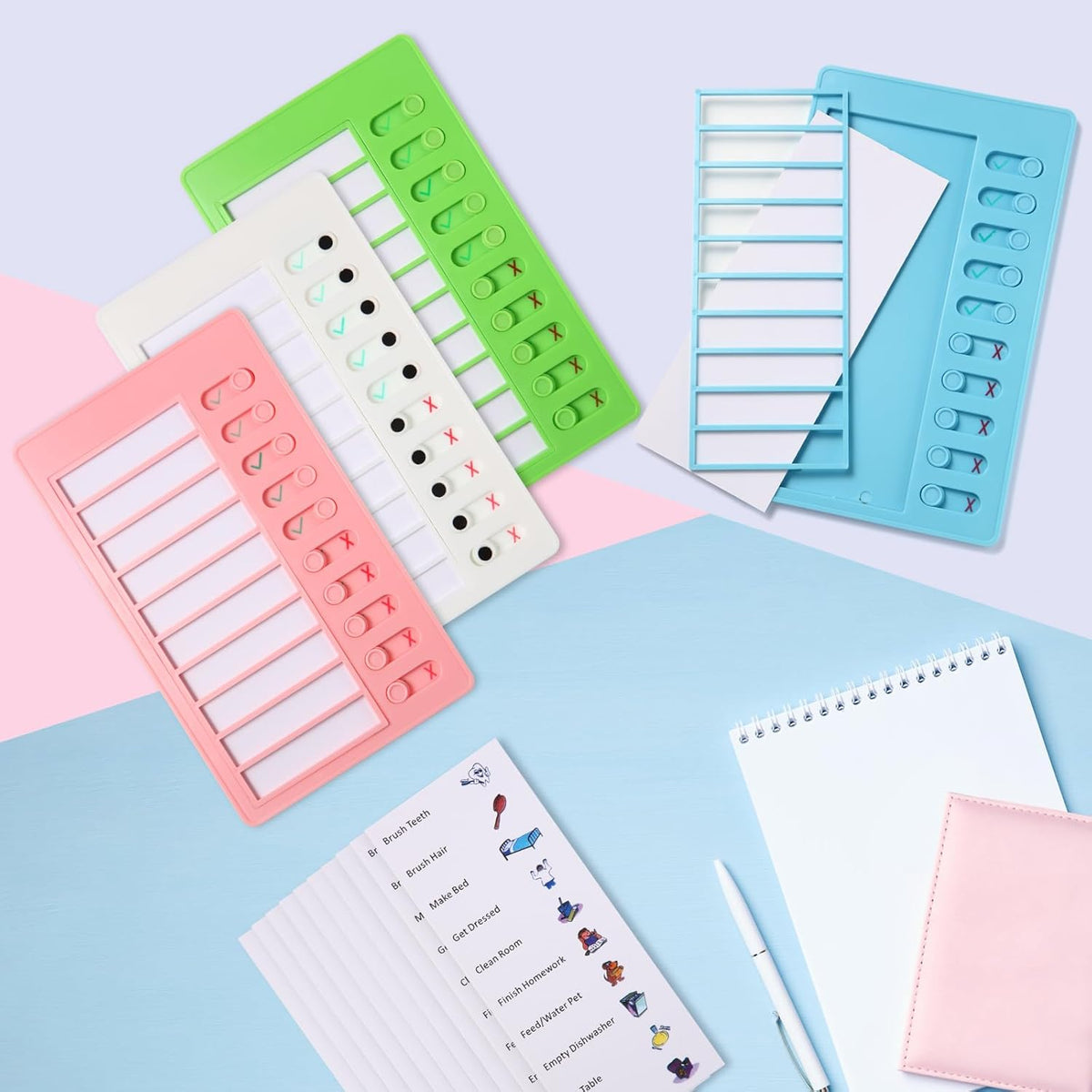 Aleric 4 Pieces Chores Chart for Kids Chore Chart, Sliding Routine Chart to Do List, My Chores RV Checklist Task Planning Board for Kids and Adults, ADHD Tools Routine Visual Schedule Reminder