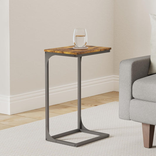 VASAGLE C-Shaped End Table, Side Table for Sofa, Couch Table with Metal Frame, Small TV Tray Table for Living Room, Bedroom, Rustic Brown and Black