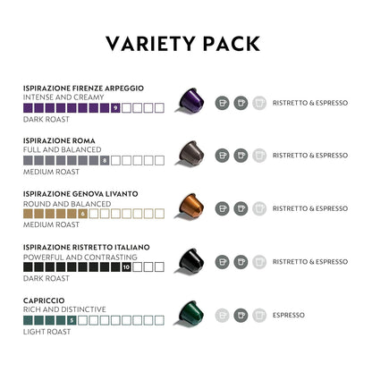 Nespresso Capsules Original Line, Ispirazione Favorites Variety Pack, Medium & Dark Roast Espresso Coffee, 50 Count Coffee Pods