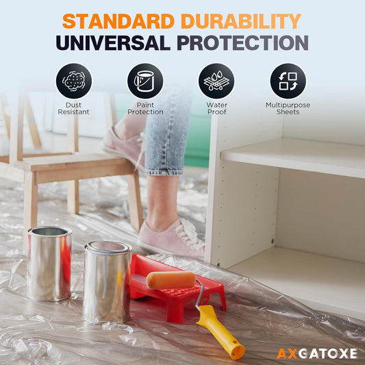 12 x 9 Ft Plastic Drop Cloths (6-Pack) - Disposable Painter's Sheeting & Tarps for Painting, Waterproof Furniture/Couch/Floor Protection