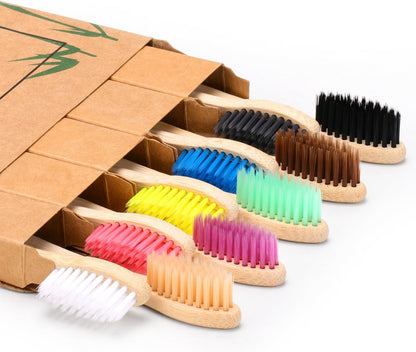 Virgin Forest 10 Count Bamboo Toothbrush, Soft Bristle for Adults, Eco Friendly Natural Wooden Toothbrushes, Vegan Organic Bamboo Travel Tooth Brush (10 Colors)