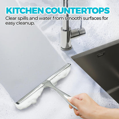2PACK Shower Squeegee for Glass Doors, Squeegee for Shower Glass，All-Purpose Tile Walls, Bathroom, Window, Glass and Car Windshield, Mirrors and Kitchen-Stainless Steel, 10 Inches, Silver
