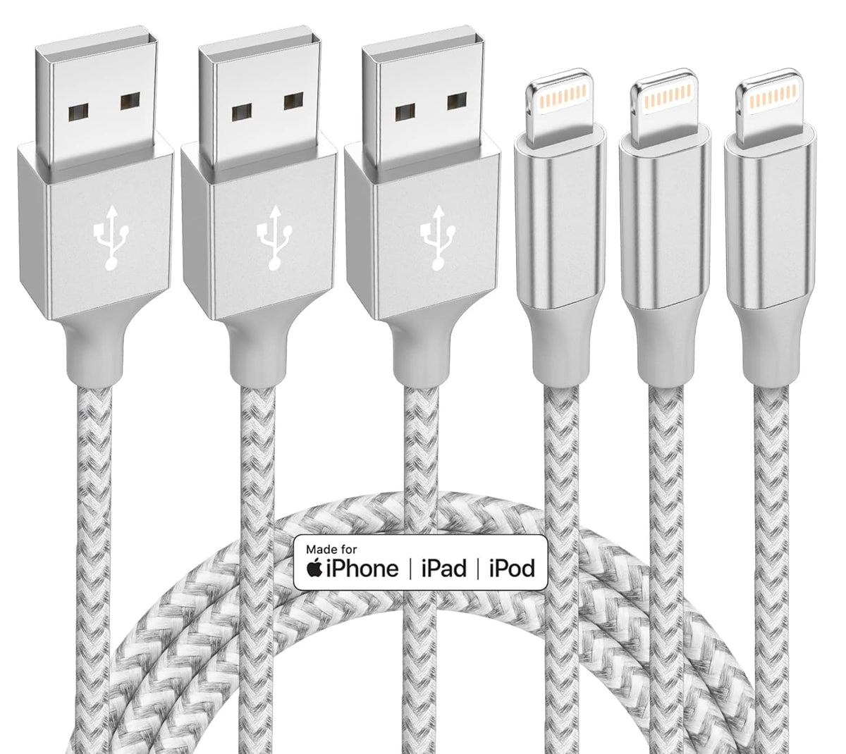 iphone 3 pack 10ft lightning nylon braided apple mfi certified fast charging cord