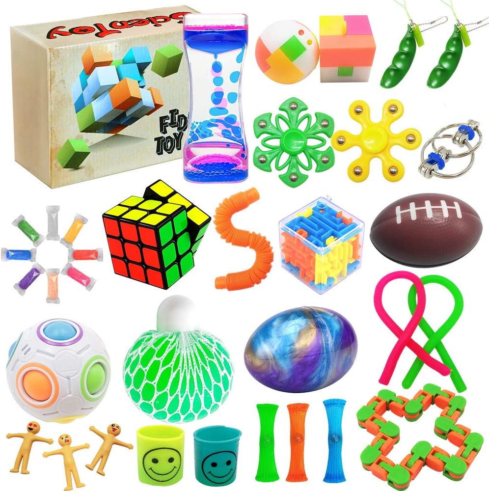 Scientoy Fidget Toy Set, 35 Pcs Sensory Toy for ADD, OCD, Autistic Children, Adults, Anxiety Autism to Stress Relief and Anti Anxiety with Motion Timer, Perfect for Classroom Reward with Gift Box