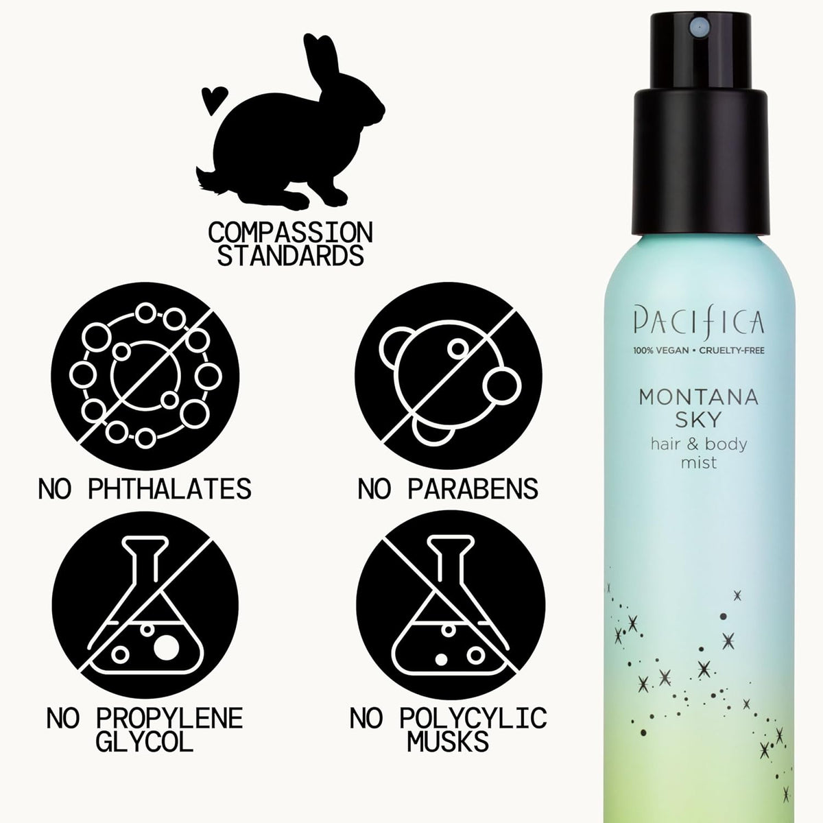Pacifica Hair Mist Perfume & Full Body Spray for Women - Montana Sky Body Mist Fragrance w/Cedarwood, Elderflower, Black Pepper, Sage & Sandalwood Clean Beauty Alcohol-Free, Vegan & Cruelty-Free 5 oz - Cart Shape