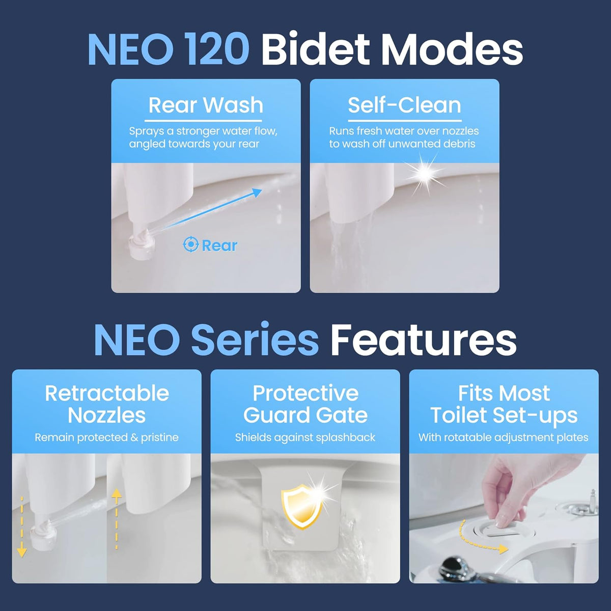 LUXE Bidet NEO 120 - Single Nozzle, Self-Cleaning, Non-Electric Bidet Attachment for Toilet Seat, Adjustable Water Pressure, Rear Wash (White)