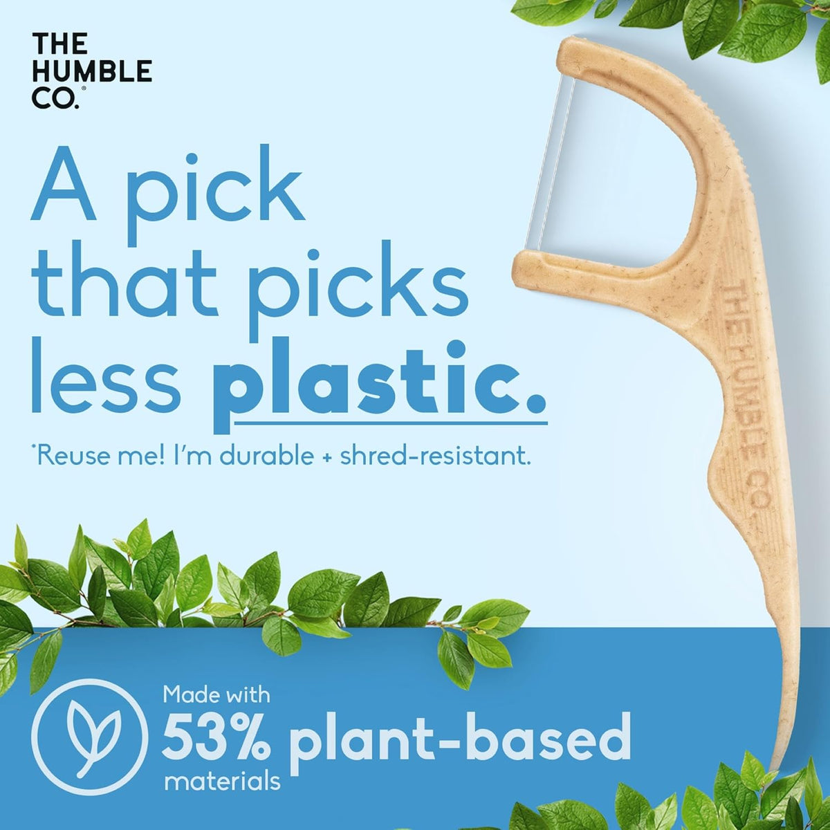The Humble Co Dental Floss Picks for Teeth, 200 Count (Mint) - Double Thread Tooth Picks Flossers for Adults Gum Health - Toothpick Floss for Interdental Oral Care & Hygiene