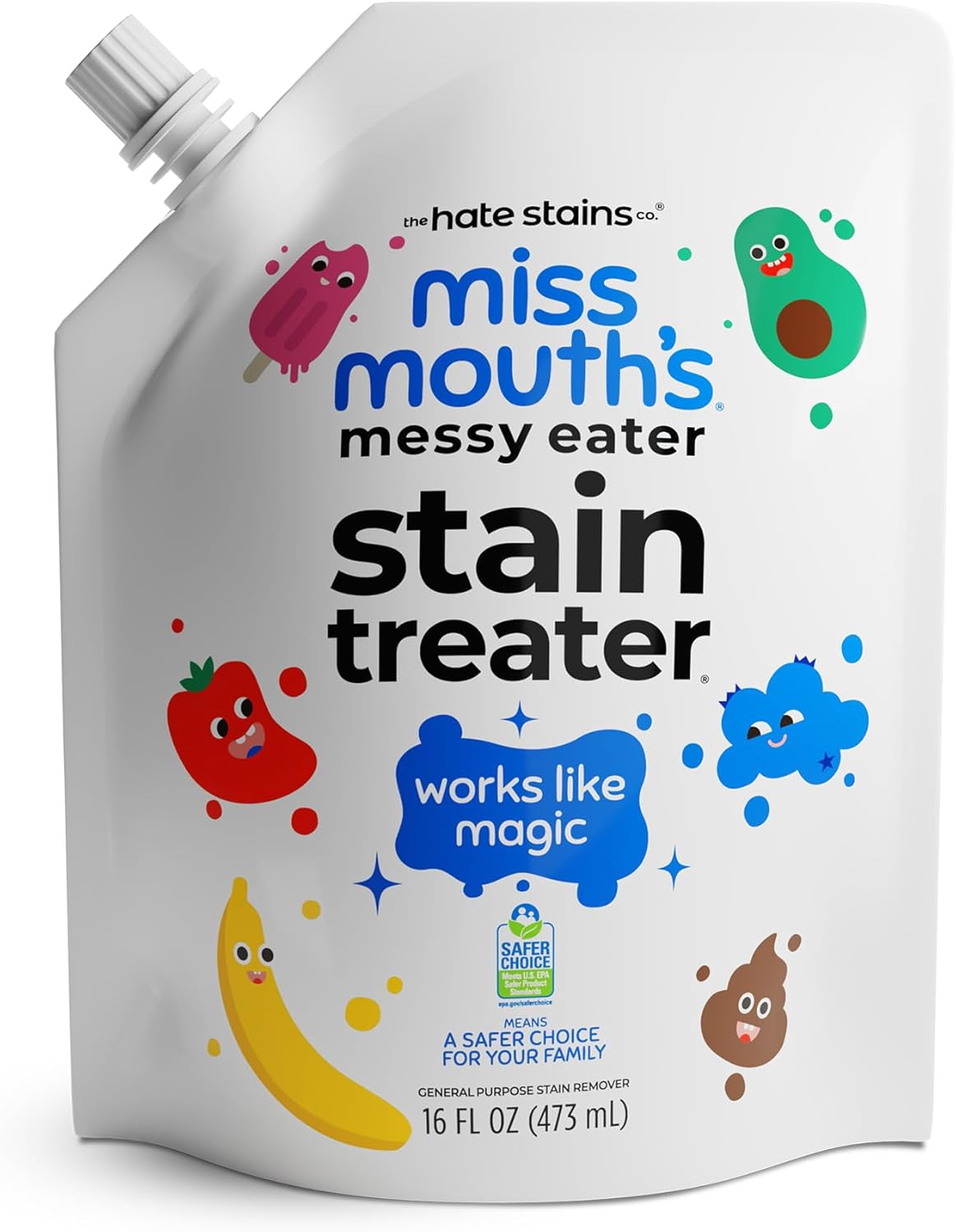 Miss Mouth's Messy Eater Stain Treater - 16oz Refill - Newborn & Baby Essentials - No Dry Cleaning Food, Grease, Coffee Off Laundry, Underwear, Fabric