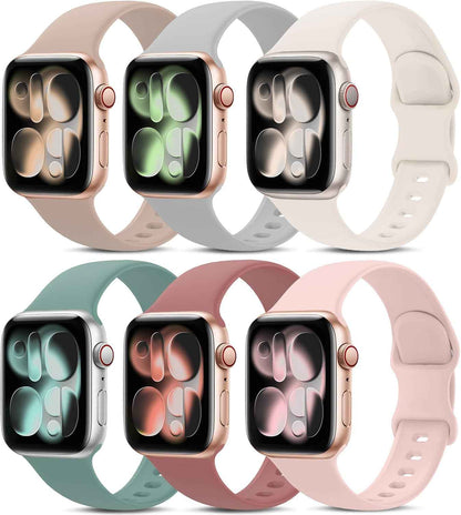 6 Pack Sport Bands Compatible with Apple Watch Band 38mm 40mm 41mm 42mm 44mm 45mm 49mm 46mm,Silicone Waterproof Strap for iWatch Apple Watch Series 11 10 9 Ultra 8 7 6 5 4 3 2 1 SE Women Men