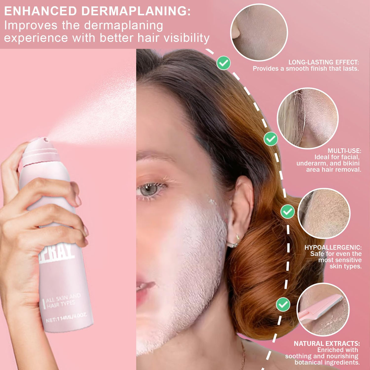 Hair Identifier Spray for Face Shaving,Moisturizing and Skin Care Dermaplaner Spray, Glow Reveal Face Spray for Face Dermaplaning, Peach Fuzz Remover for Women Face (1pc)