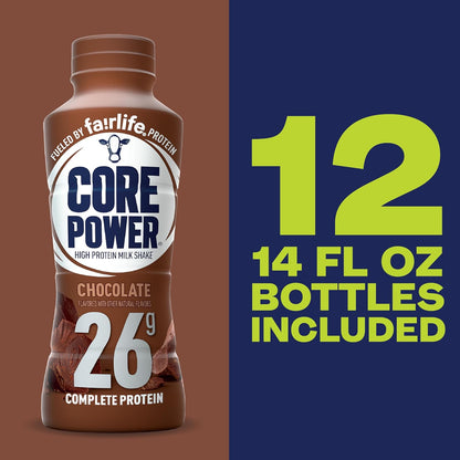Core Power Protein Shake, Chocolate, 26g Bottle, 14oz, 12 Pack
