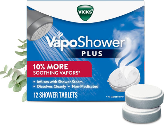vicks, vapoShower plus, 12-count eucalyptus and menthol shower steamer tablets, non-medicated aromatherapy