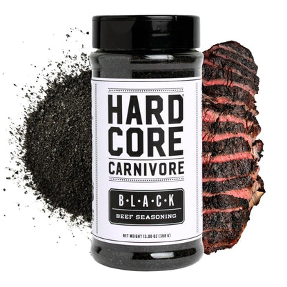 Hardcore Carnivore Black activated charcoal meat seasoning rub 13 oz Texas-made blend for steak brisket burgers BBQ grilling and smoking