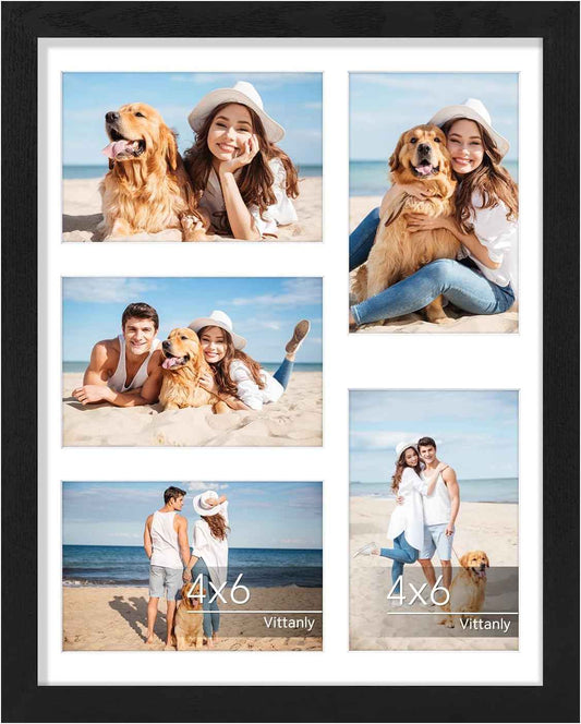 Vittanly 11x14 Collage Picture Frame, Displays 5Pcs 4x6 Pictures with Mat or 1Pcs 11x14 without Mat for Wall Mounting, Picture Frames Collage Wall Decor in Black, 1 Pack