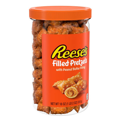 Reese's Filled Pretzels, Peanut Butter Pretzel Nuggets, Crunchy, Ready to Eat, Sweet and Salty Snack, 18oz Jar